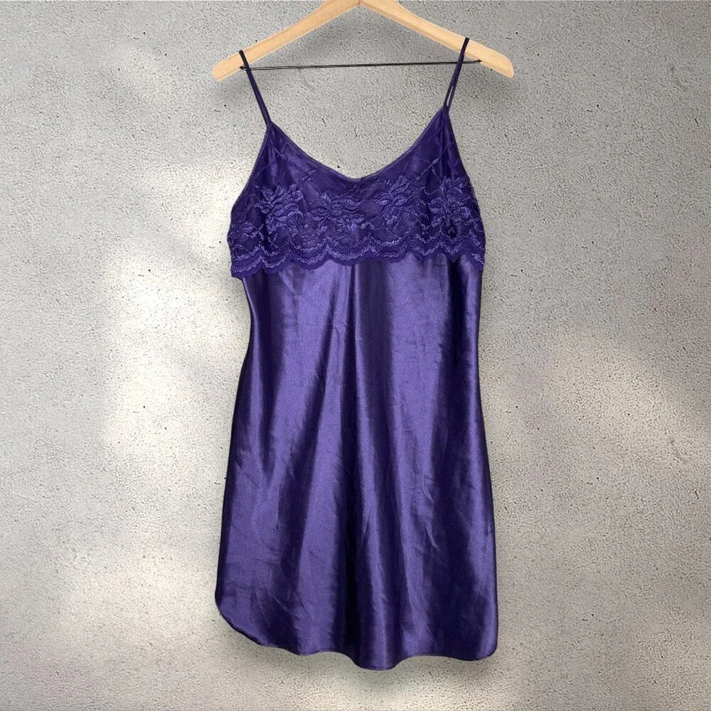 Private Luxuries Floral Slip Mini Dress Women's M Purple Satin Y2K Whimsy Fairy - Picture 3 of 9